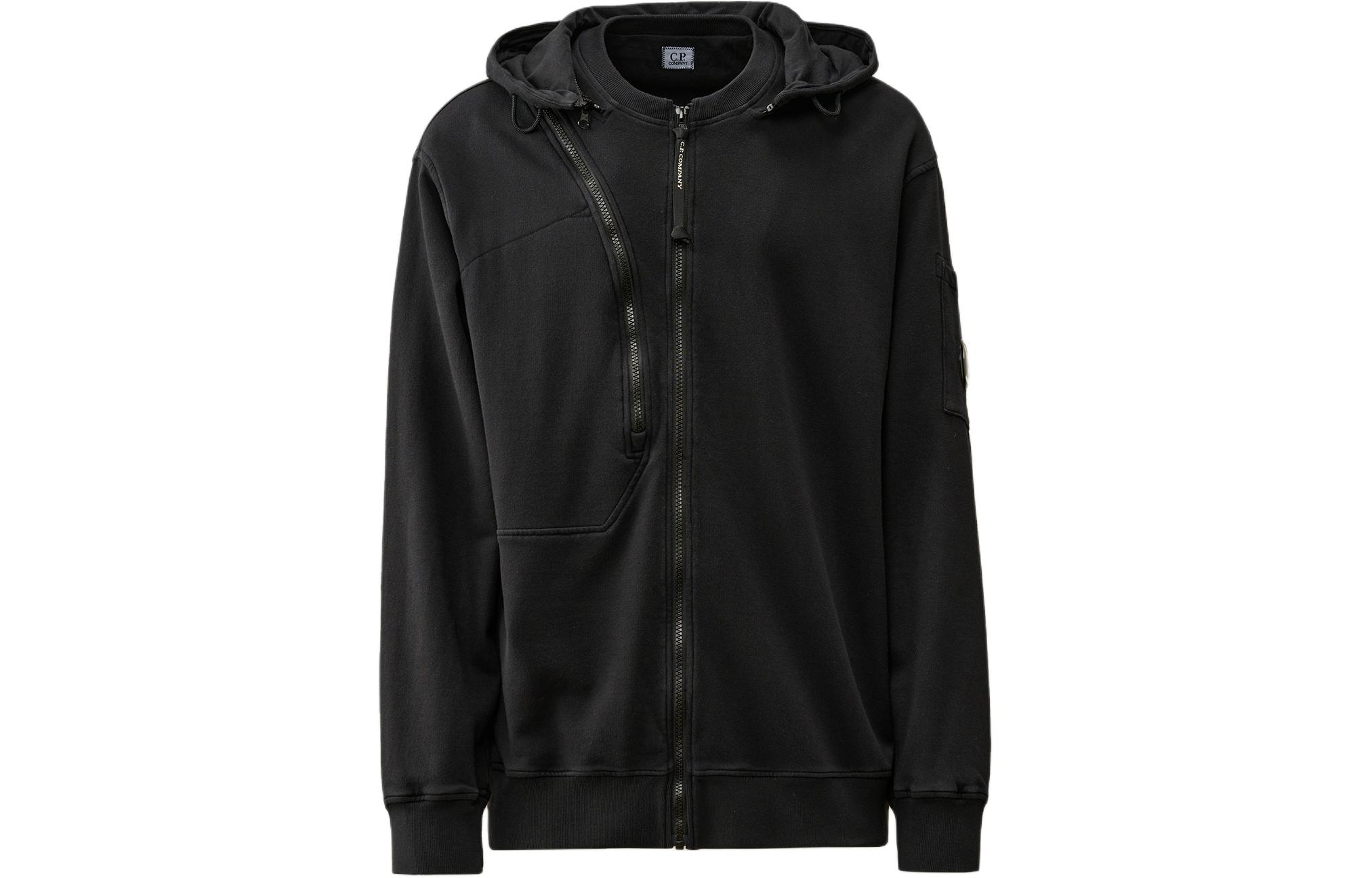 C.P. Company SS24 Black Ribbed Zip-Up Hoodie CMSS024A110039G999