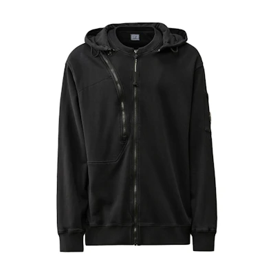 C.P. Company SS24 Black Ribbed Zip-Up Hoodie CMSS024A110039G999