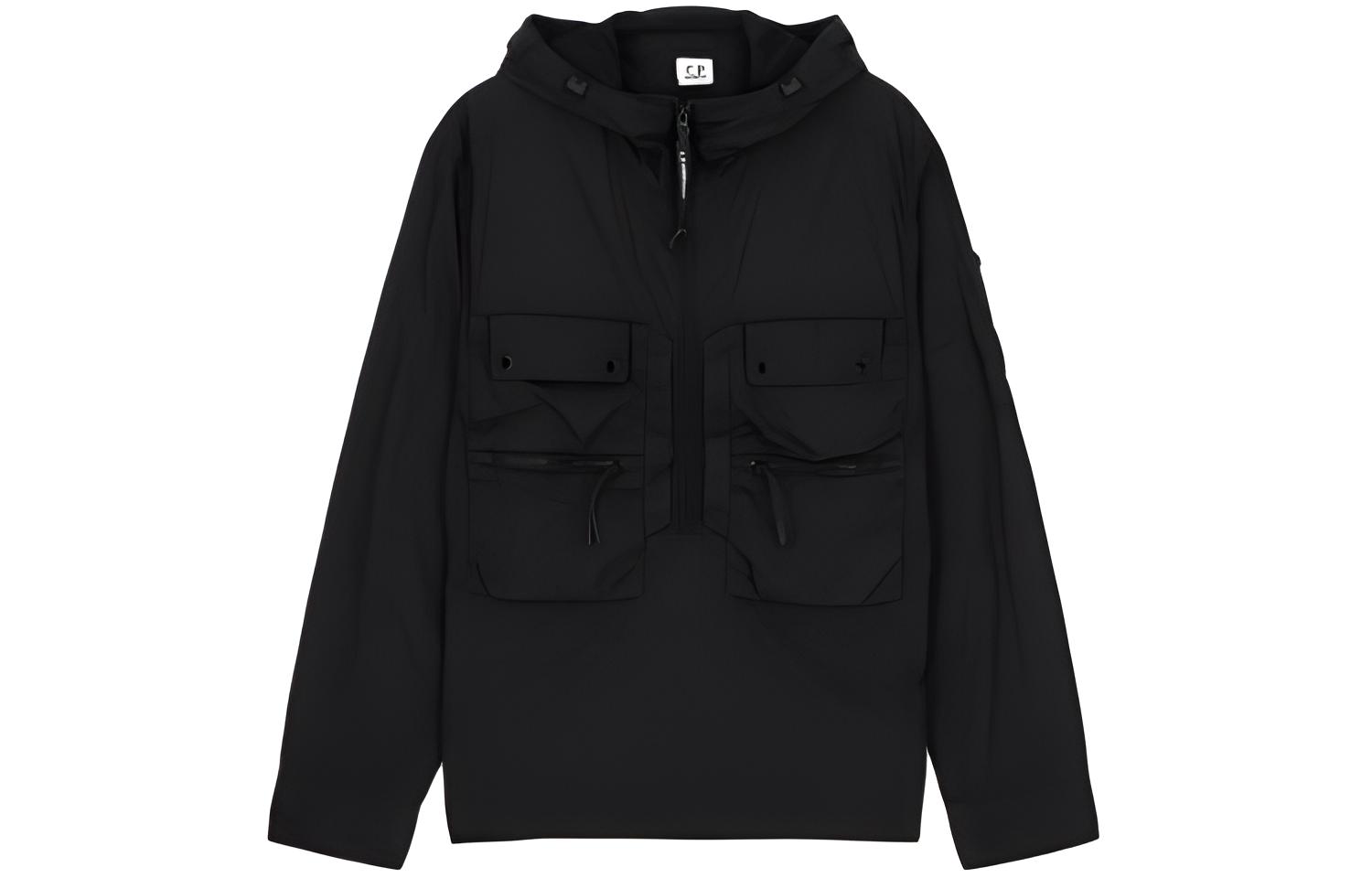 C.P. Company SS24 Black Solid Color Zip Hoodie Jacket CMOS047A005904G999