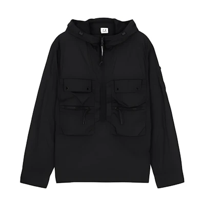 C.P. Company SS24 Black Solid Color Zip Hoodie Jacket CMOS047A005904G999