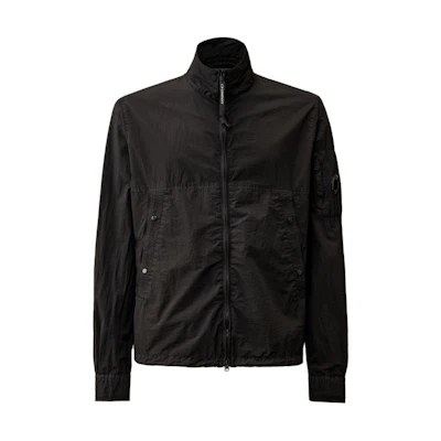 C.P. Company SS24 Black Stand Collar Jacket with Adjustable Cuffs Men’s CMOS110A005783G999