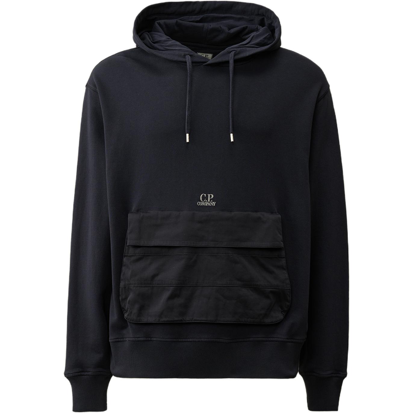 C.P. Company SS24 Blue Hoodie Ribbed Drop Shoulder Long Sleeve Sweater CMSS250A110039M888