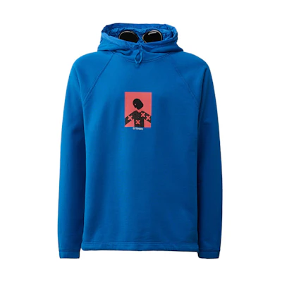 C.P. Company SS24 Blue Hoodie with Goggle Detail and Print - CMSS306A110150G850