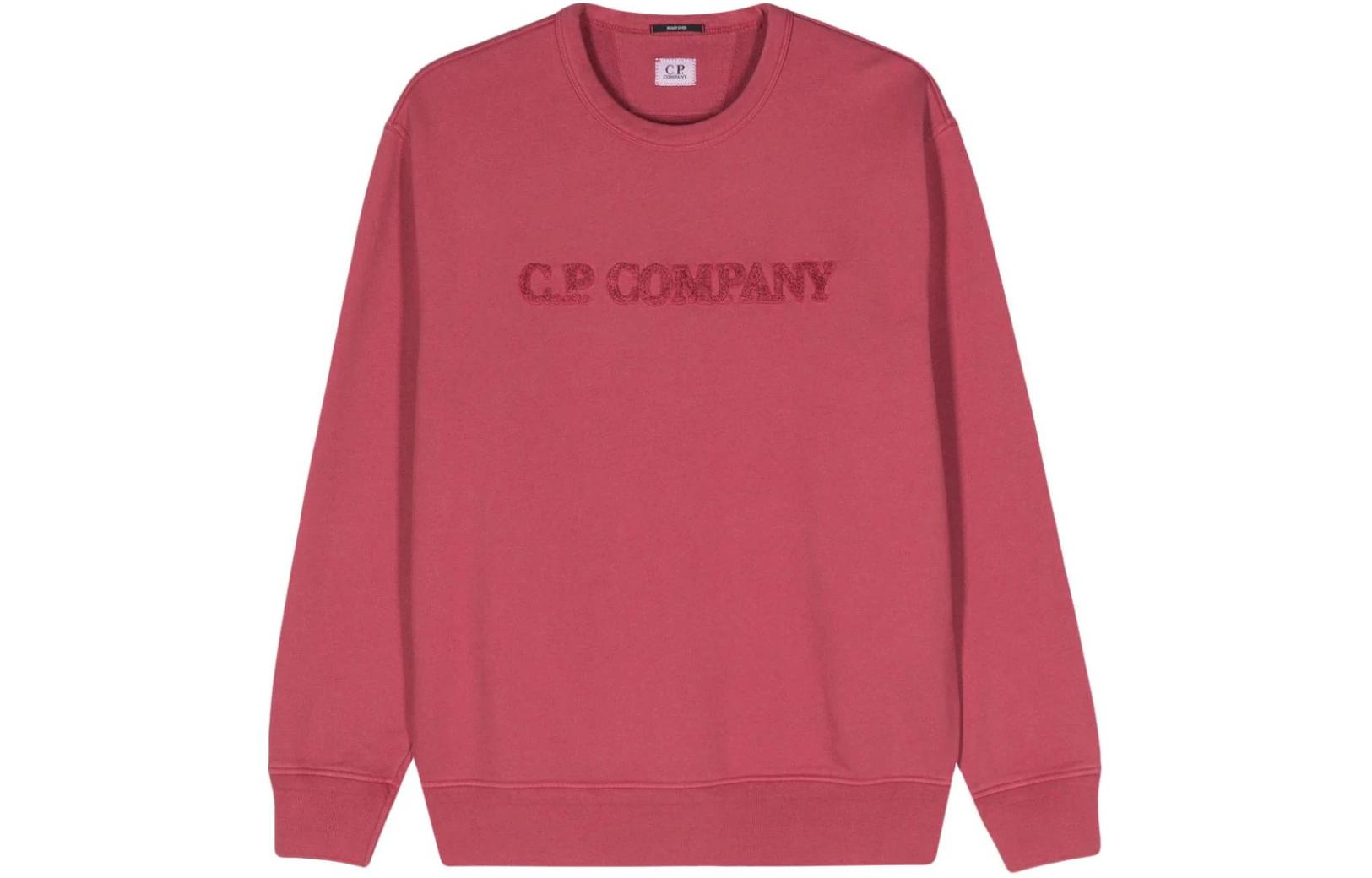 C.P. Company SS24 Cherry Red Logo Crewneck Oversized Long-Sleeve Sweatshirt CMSS096A110044R-CERISE
