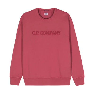 C.P. Company SS24 Cherry Red Logo Crewneck Oversized Long-Sleeve Sweatshirt CMSS096A110044R-CERISE