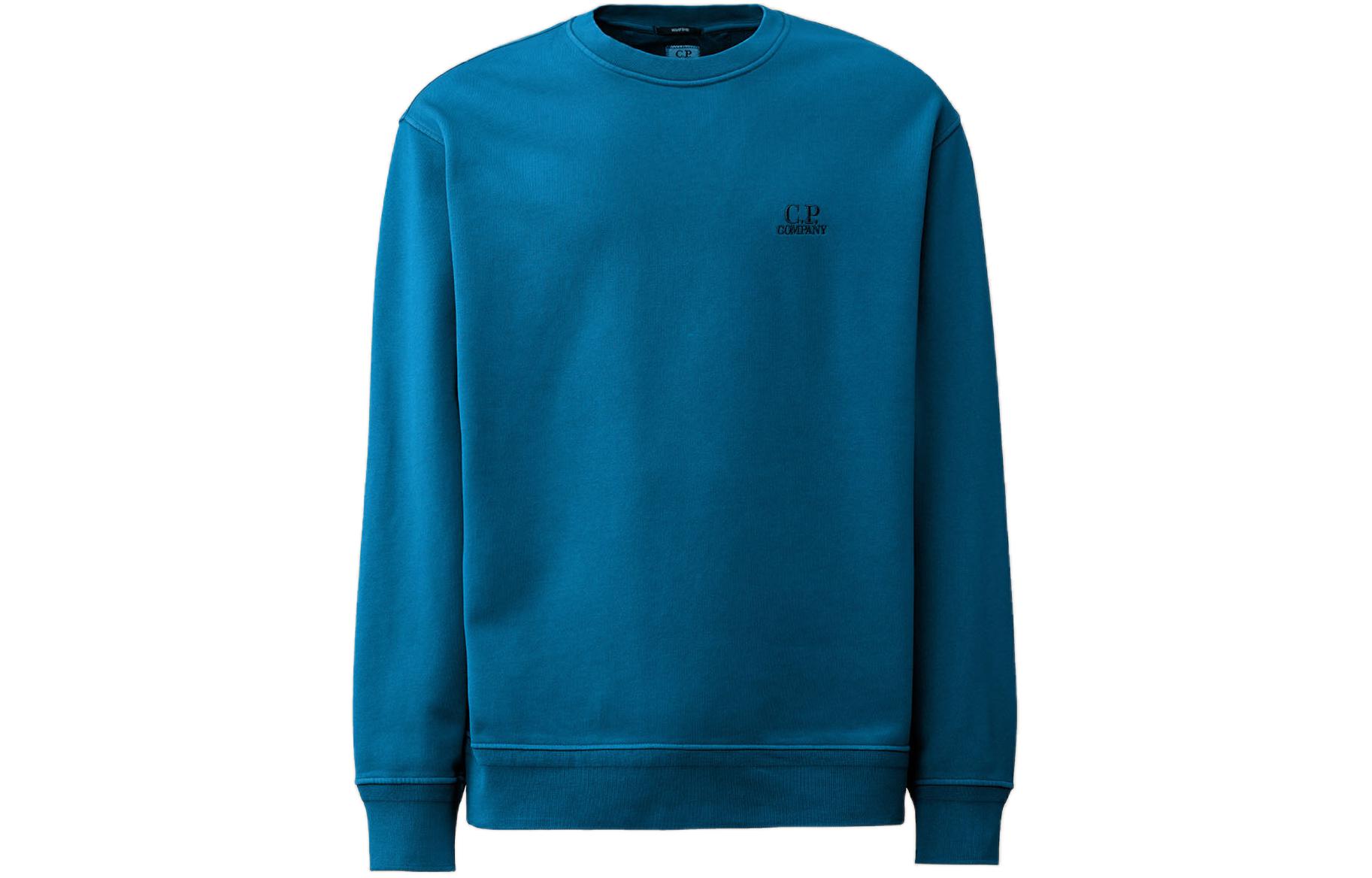 C.P. Company SS24 Embroidered Logo Fleece Crewneck Sweatshirt Navy CMSS098B110044R848