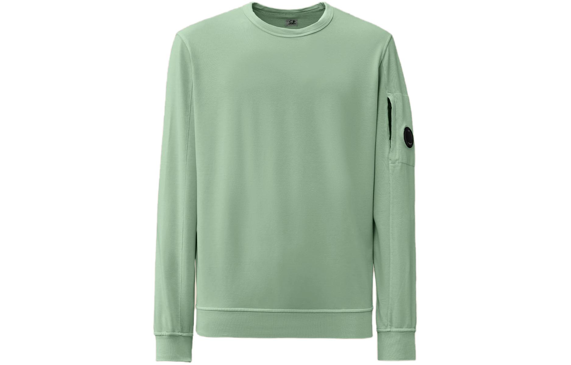 C.P. Company SS24 Green Crewneck Fleece Sweatshirt with Ribbed Hem CMSS032A002246G626