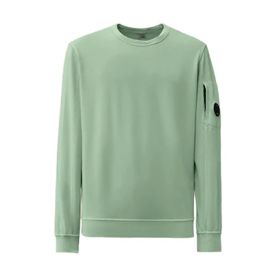 C.P. Company SS24 Green Crewneck Fleece Sweatshirt with Ribbed Hem CMSS032A002246G626