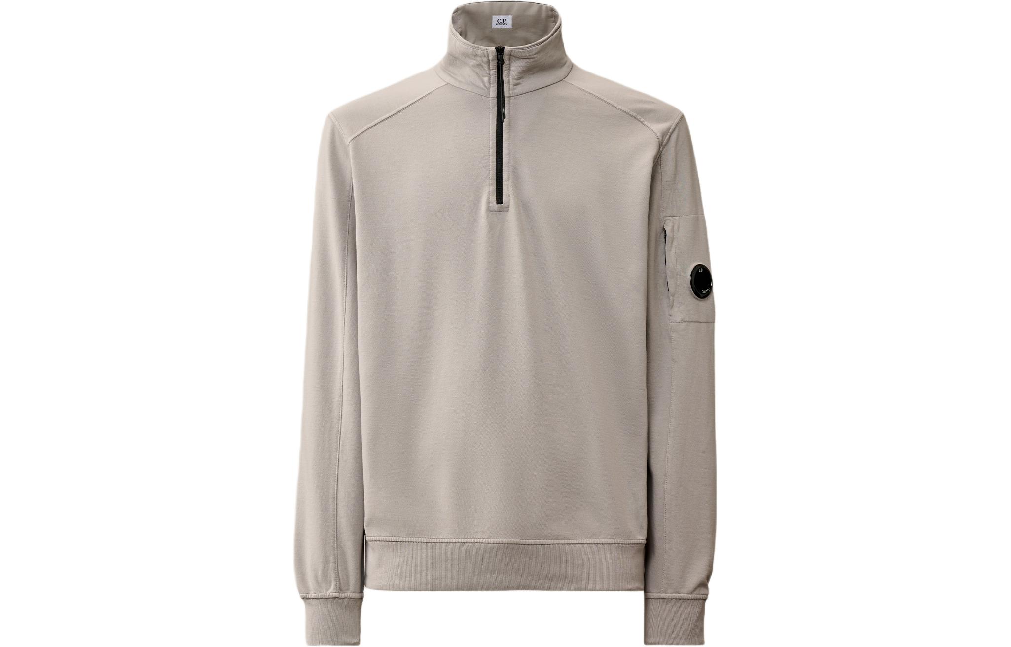 C.P. Company SS24 Grey Turtleneck Lens Detail Ribbed Sweatshirt CMSS035A002246G913