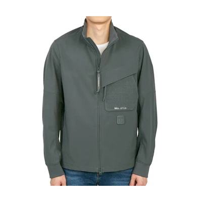 C.P. Company SS24 Grey Zip-Up High-Collar Jacket with Chest Pocket CMOW065A005968A978