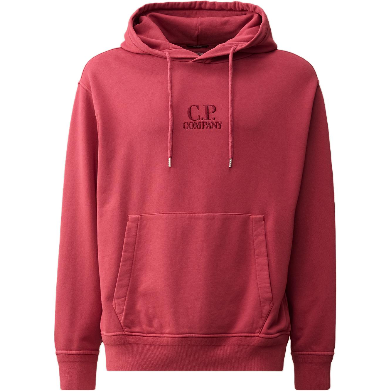 C.P. Company SS24 Hoodie Red Bud with Logo Embroidery and Kangaroo Pocket CMSS099B110044R577