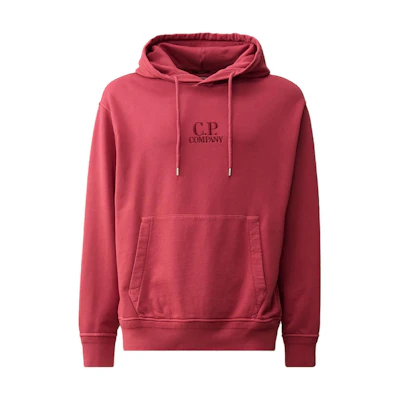 C.P. Company SS24 Hoodie Red Bud with Logo Embroidery and Kangaroo Pocket CMSS099B110044R577