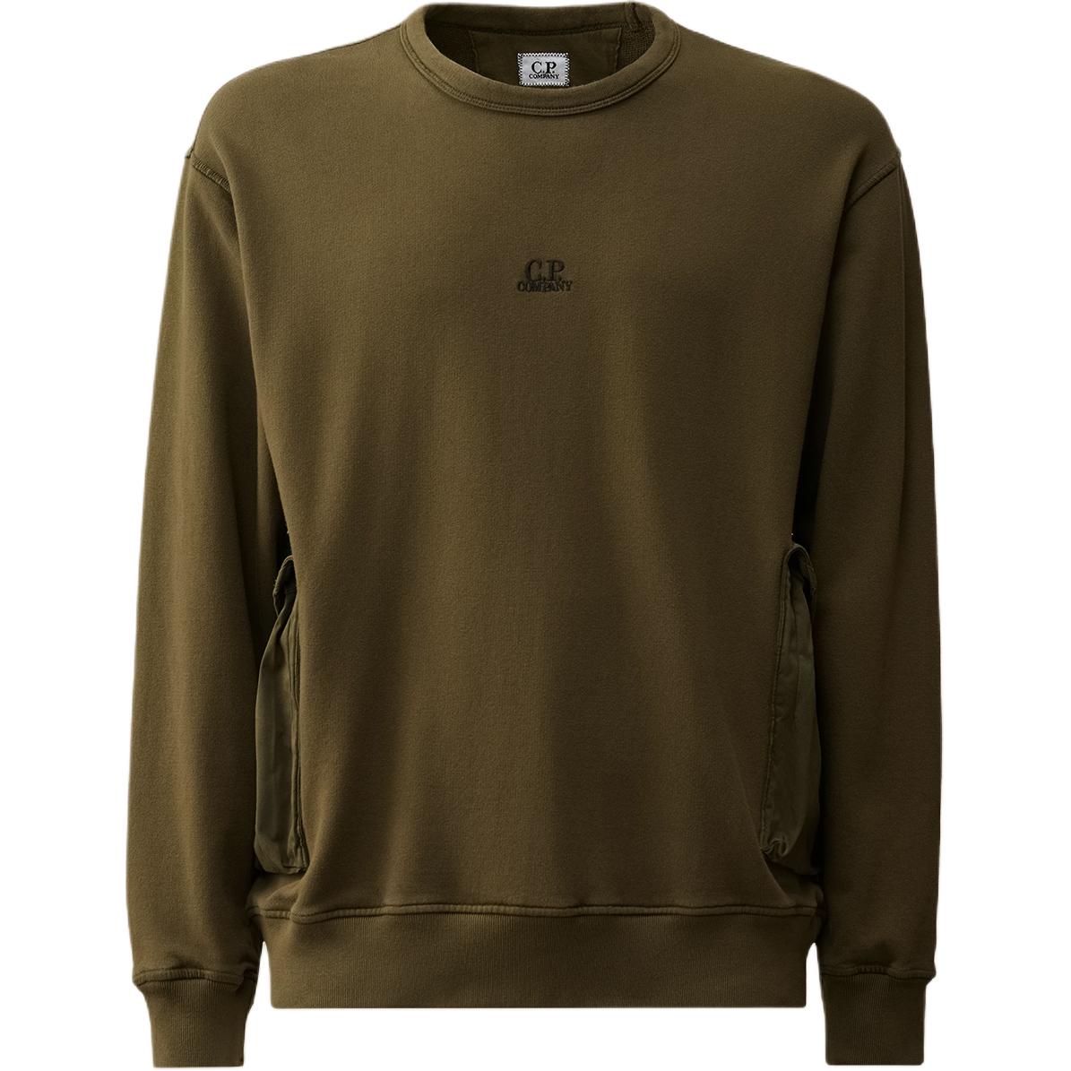 C.P. Company SS24 Ivy Green Logo Print Pocket Crewneck Sweatshirt Men CMSS248A110039M683