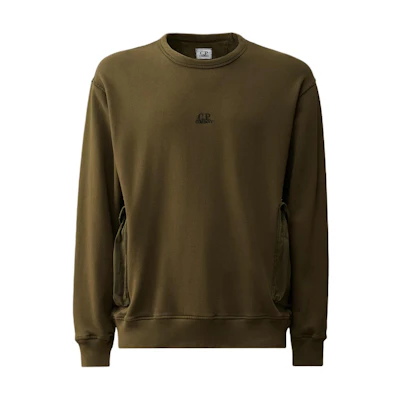 C.P. Company SS24 Ivy Green Logo Print Pocket Crewneck Sweatshirt Men CMSS248A110039M683