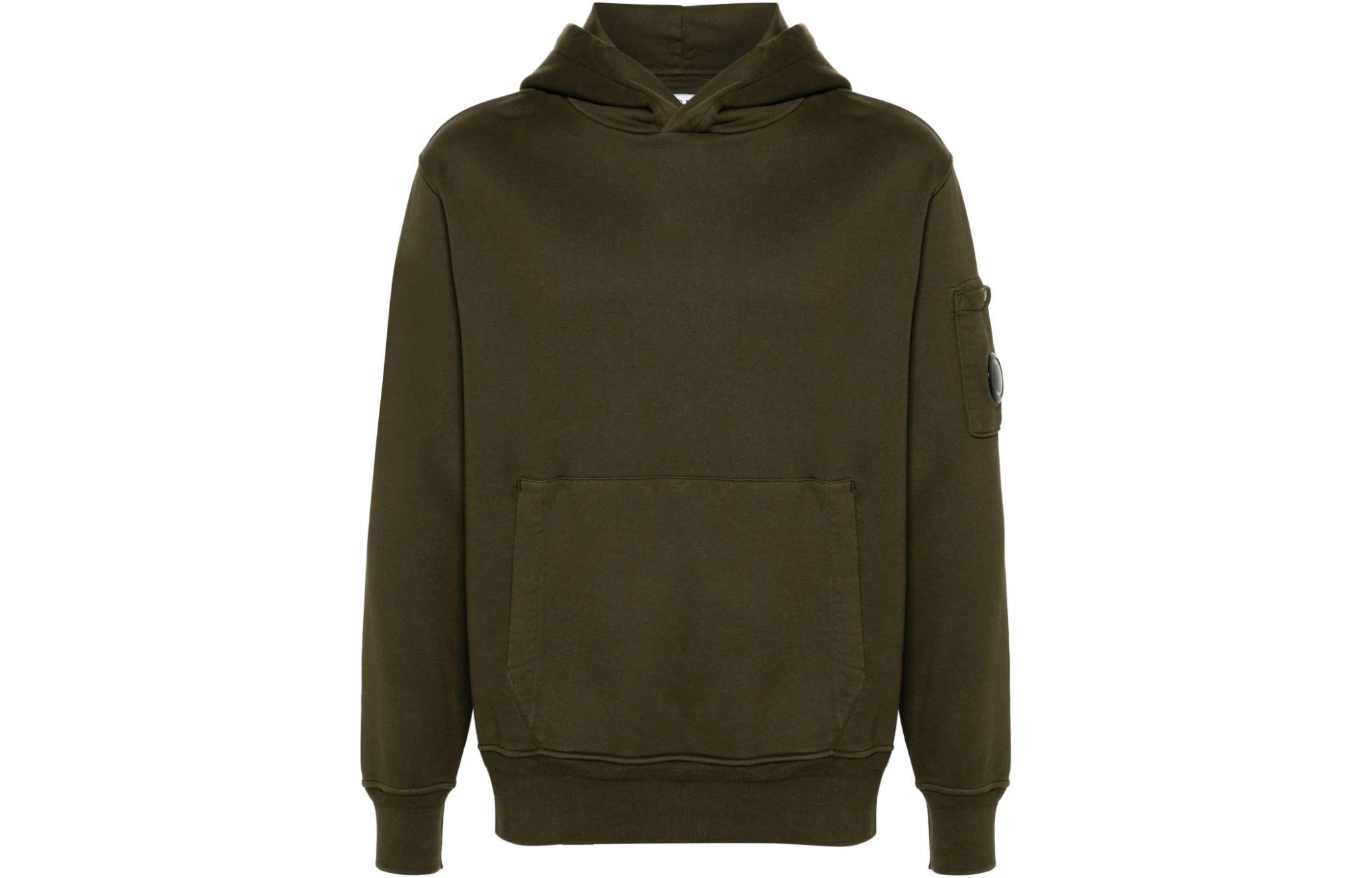C.P. Company SS24 Khaki Hoodie with Ribbed Lens Detail CMSS099A110044G-KHAKI