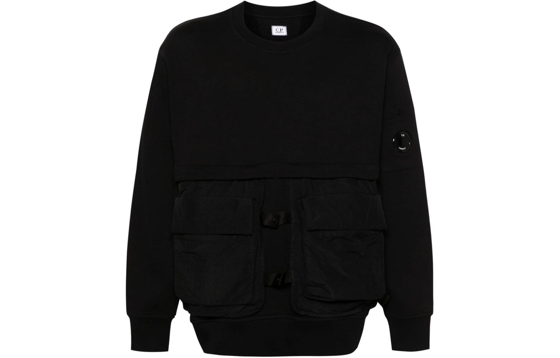 C.P. Company SS24 Lens Detail Ribbed Cuff Crewneck Sweatshirt Black Men’s CMSS048A005086M-BLACK