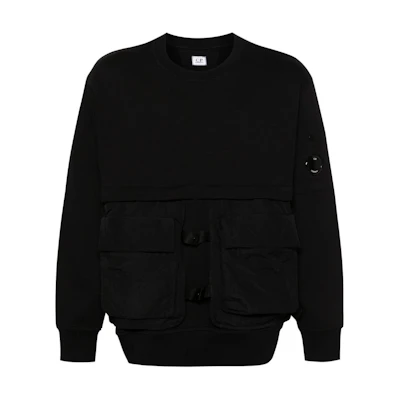 C.P. Company SS24 Lens Detail Ribbed Cuff Crewneck Sweatshirt Black Men’s CMSS048A005086M-BLACK
