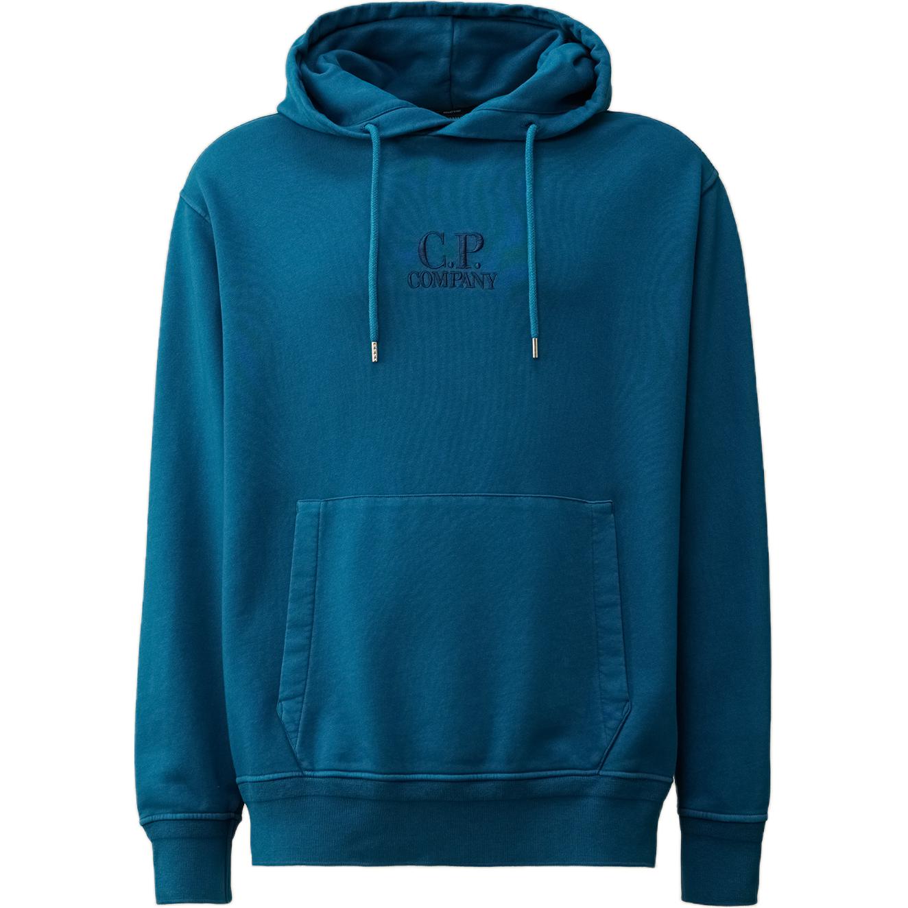 C.P. Company SS24 Logo Hoodie Ribbed Long Sleeve Navy Blue - CMSS099B110044R848