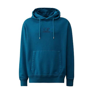 C.P. Company SS24 Logo Hoodie Ribbed Long Sleeve Navy Blue - CMSS099B110044R848