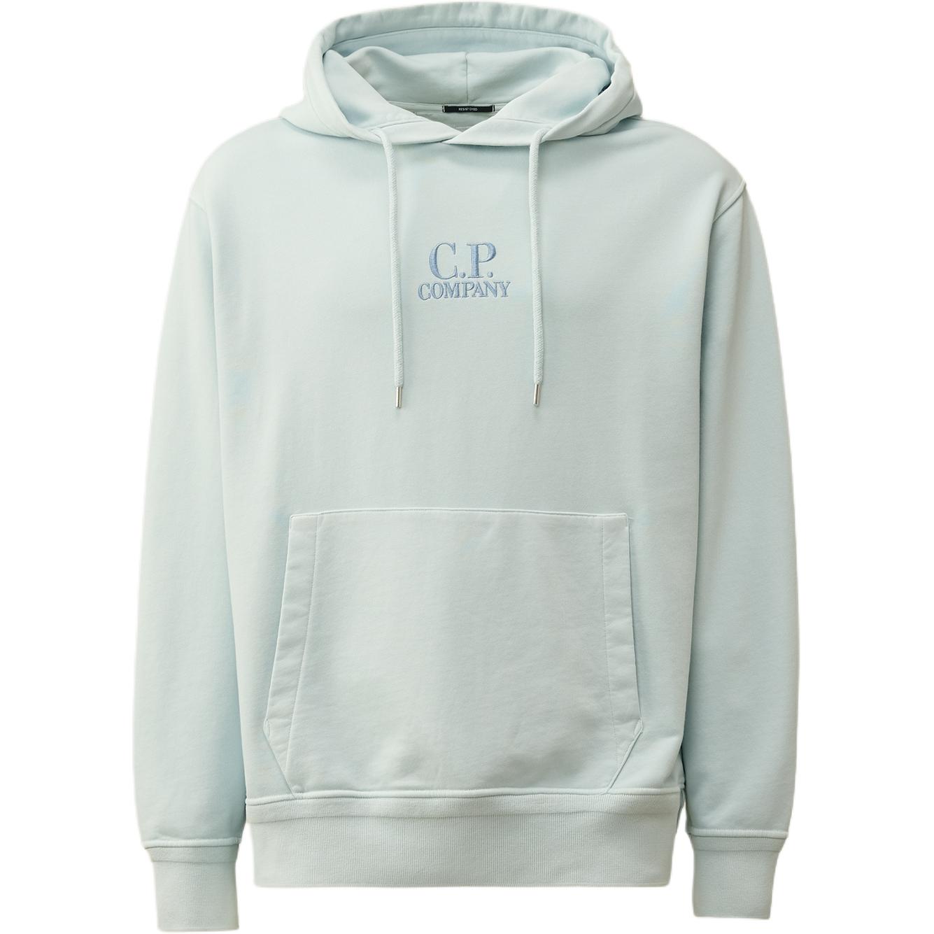 C.P. Company SS24 Logo Hoodie Starlight Blue Ribbed Long Sleeve Sweatshirt CMSS099B110044R806