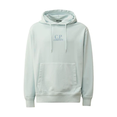 C.P. Company SS24 Logo Hoodie Starlight Blue Ribbed Long Sleeve Sweatshirt CMSS099B110044R806