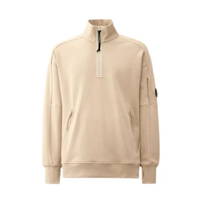 C.P. Company SS24 Solid Ribbed Hem High Collar Sweatshirt Beige Mens CMSS081A005086W402