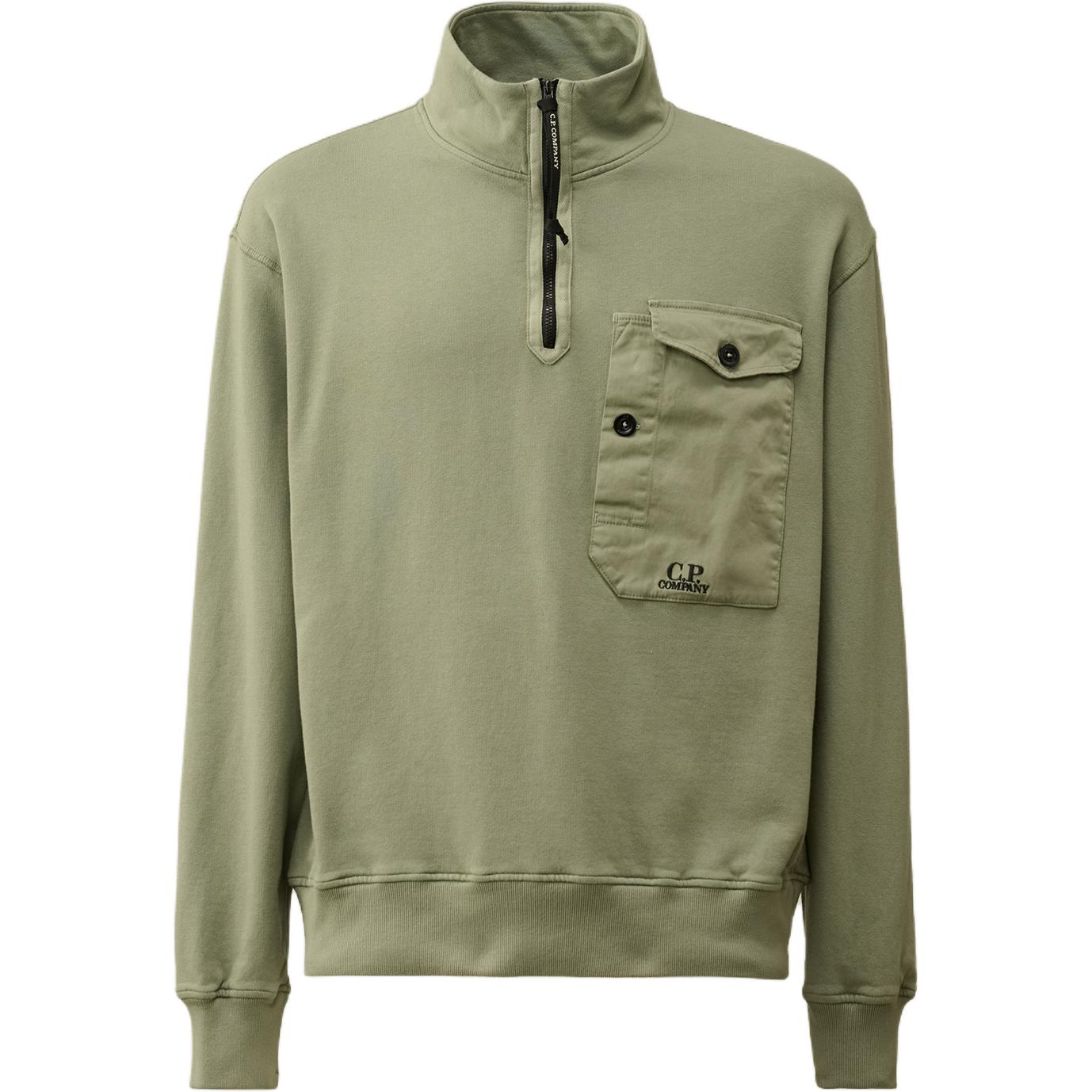 C.P. Company SS24 Tequila Green High-Neck Oversized Pocket Sweatshirt CMSS249A110039M627