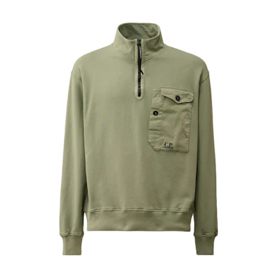 C.P. Company SS24 Tequila Green High-Neck Oversized Pocket Sweatshirt CMSS249A110039M627