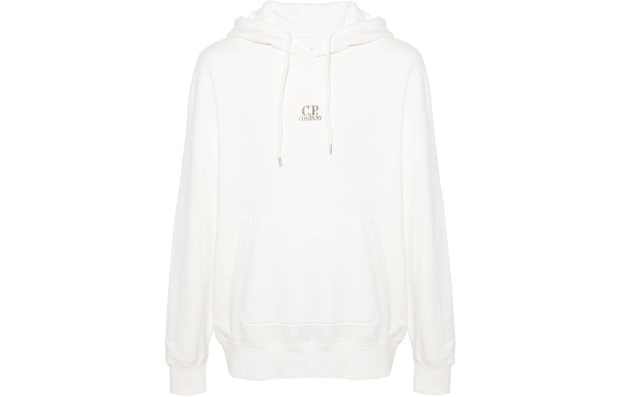 C.P. Company SS24 White Logo Print Hooded Sweatshirt CMSS305A006312G-WHITE