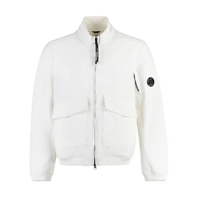 C.P. Company SS24 White Zip-Up Stand Collar Jacket CMOW011A006097A103