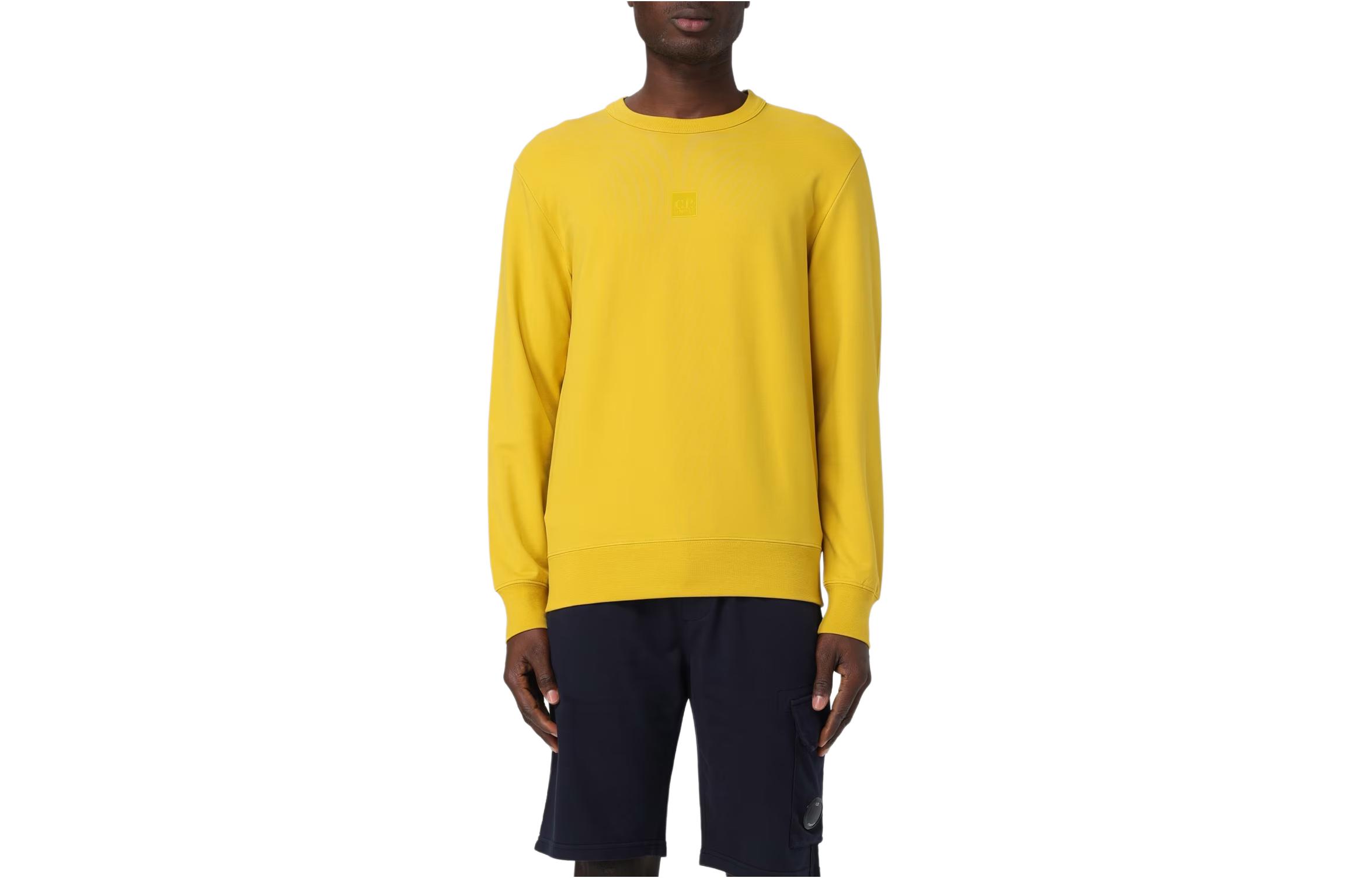 C.P. Company SS24 Yellow Logo Print Crewneck Long Sleeve Sweatshirt Men CLSS230A006452W224