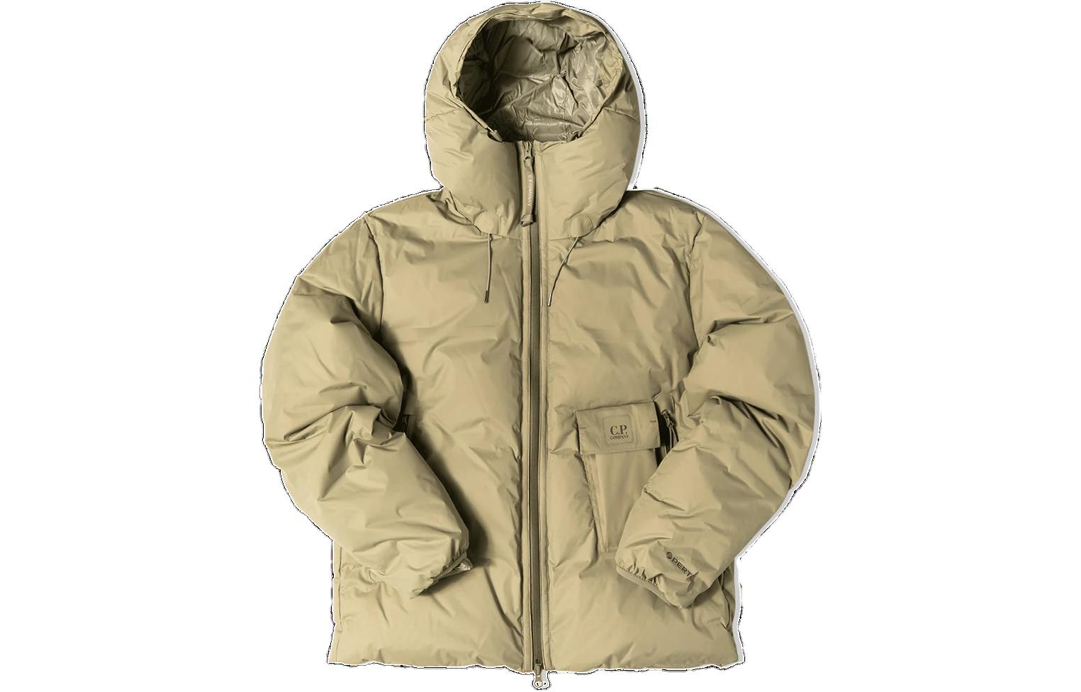 C.P. Company Unisex Green Quilted Jacket with Zipper Pockets and Hoodie. 15CLOW015A006577A335