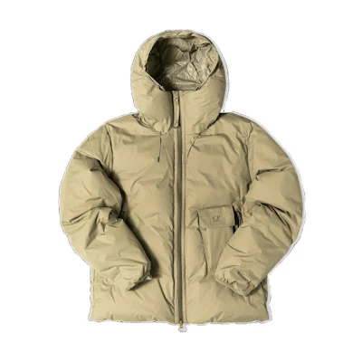 C.P. Company Unisex Green Quilted Jacket with Zipper Pockets and Hoodie. 15CLOW015A006577A335