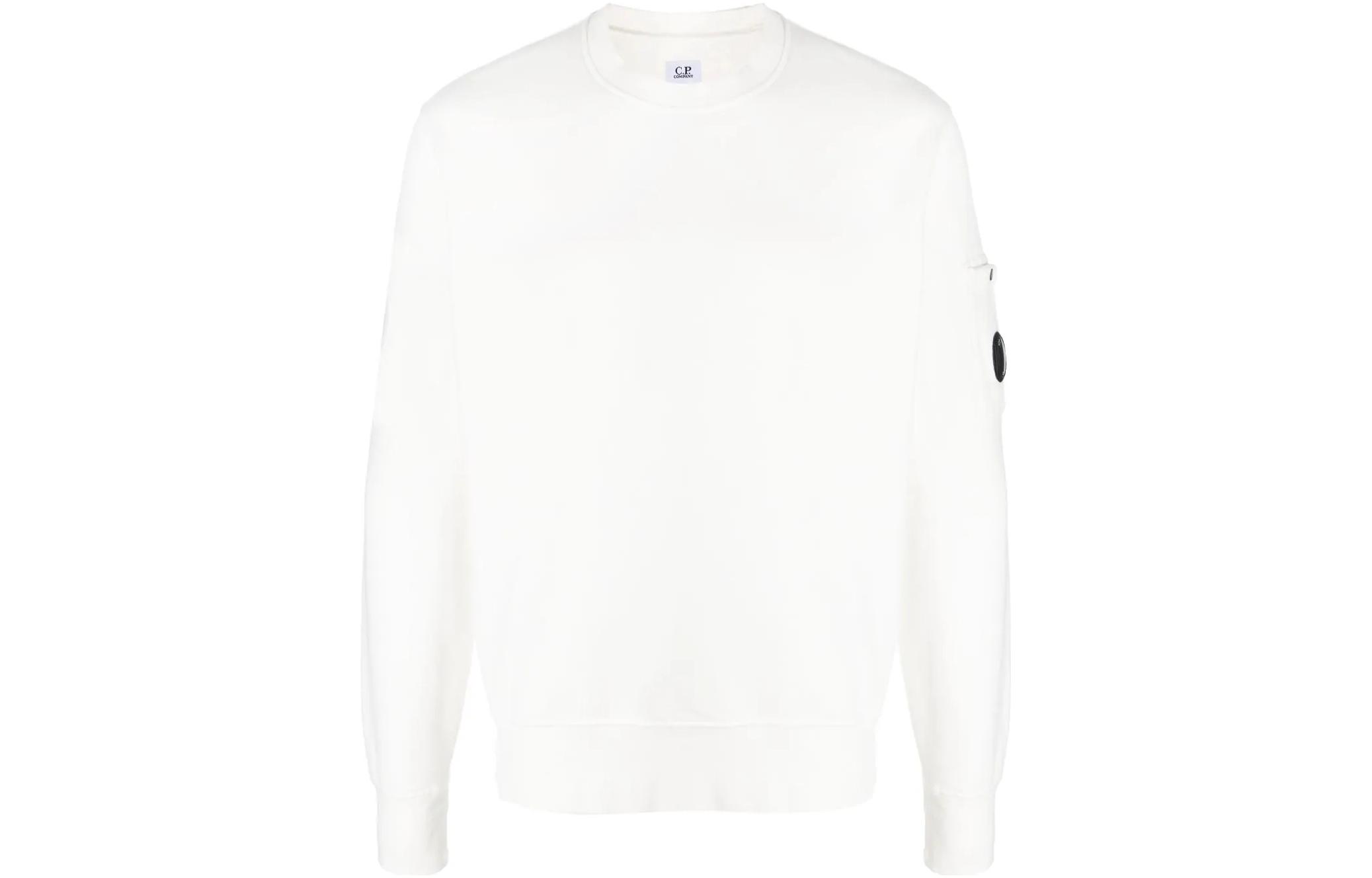 C.P. Company White Cotton Crewneck Sweatshirt with Lens Detail 15CMSS008A006372G103