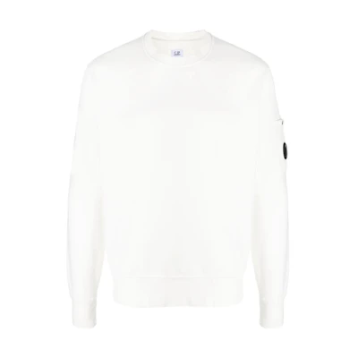 C.P. Company White Cotton Crewneck Sweatshirt with Lens Detail 15CMSS008A006372G103