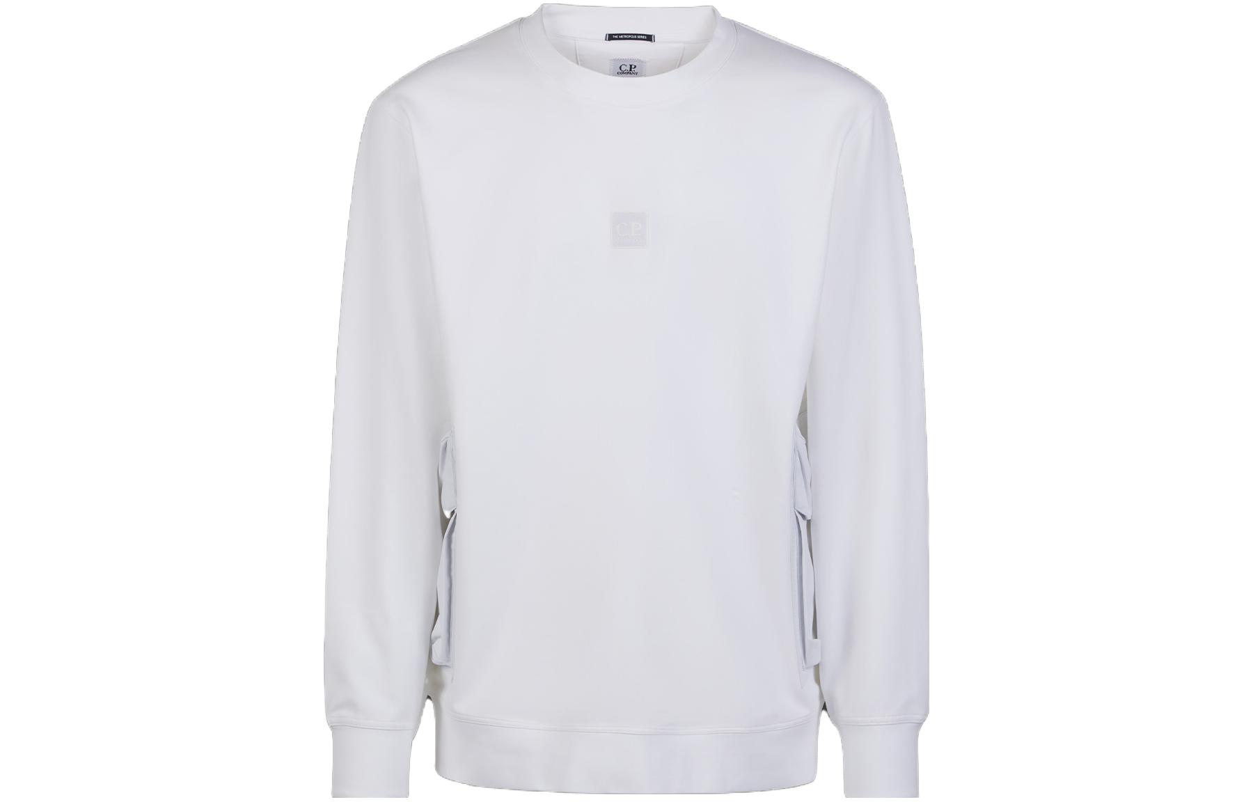 C.P. Company White Crewneck Long-Sleeve Pullover Sweatshirt 14CMSS055A006452M101