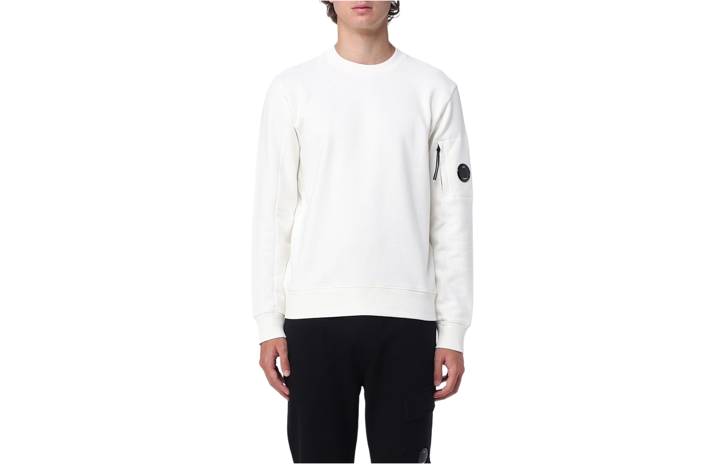 C.P. Company White Crewneck Long Sleeve Sweatshirt - Solid Color 14CMKN235A004128G103