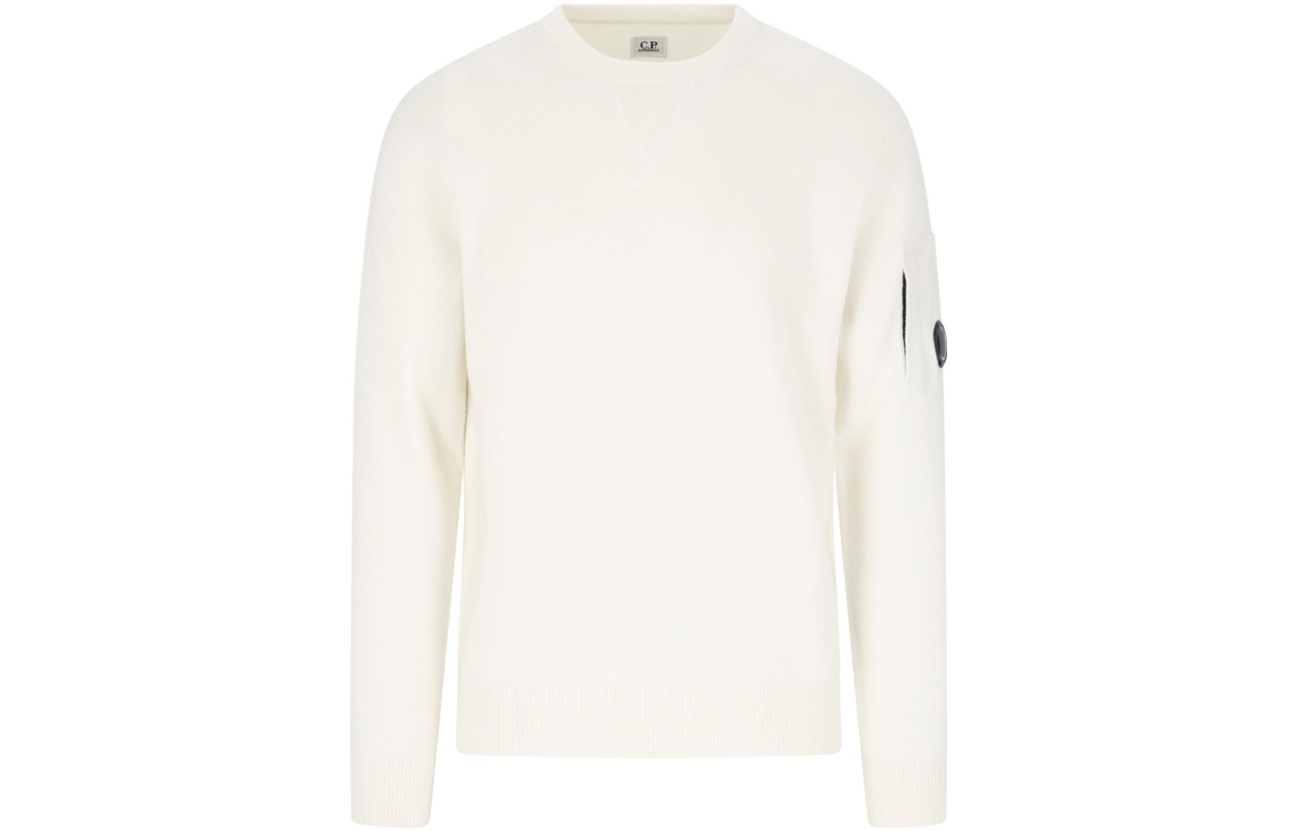 C.P. Company White Crewneck Pullover Sweatshirt Long Sleeve Solid Color 15CMKN092A005504A103