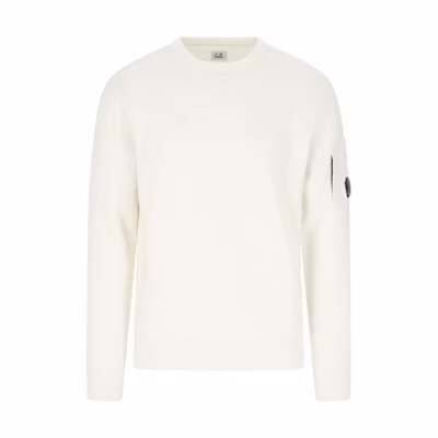 C.P. Company White Crewneck Pullover Sweatshirt Long Sleeve Solid Color 15CMKN092A005504A103