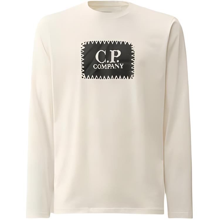 C.P. Company White Crewneck Sweatshirt with Logo Print Design CMTS265A005100W103