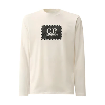 C.P. Company White Crewneck Sweatshirt with Logo Print Design CMTS265A005100W103