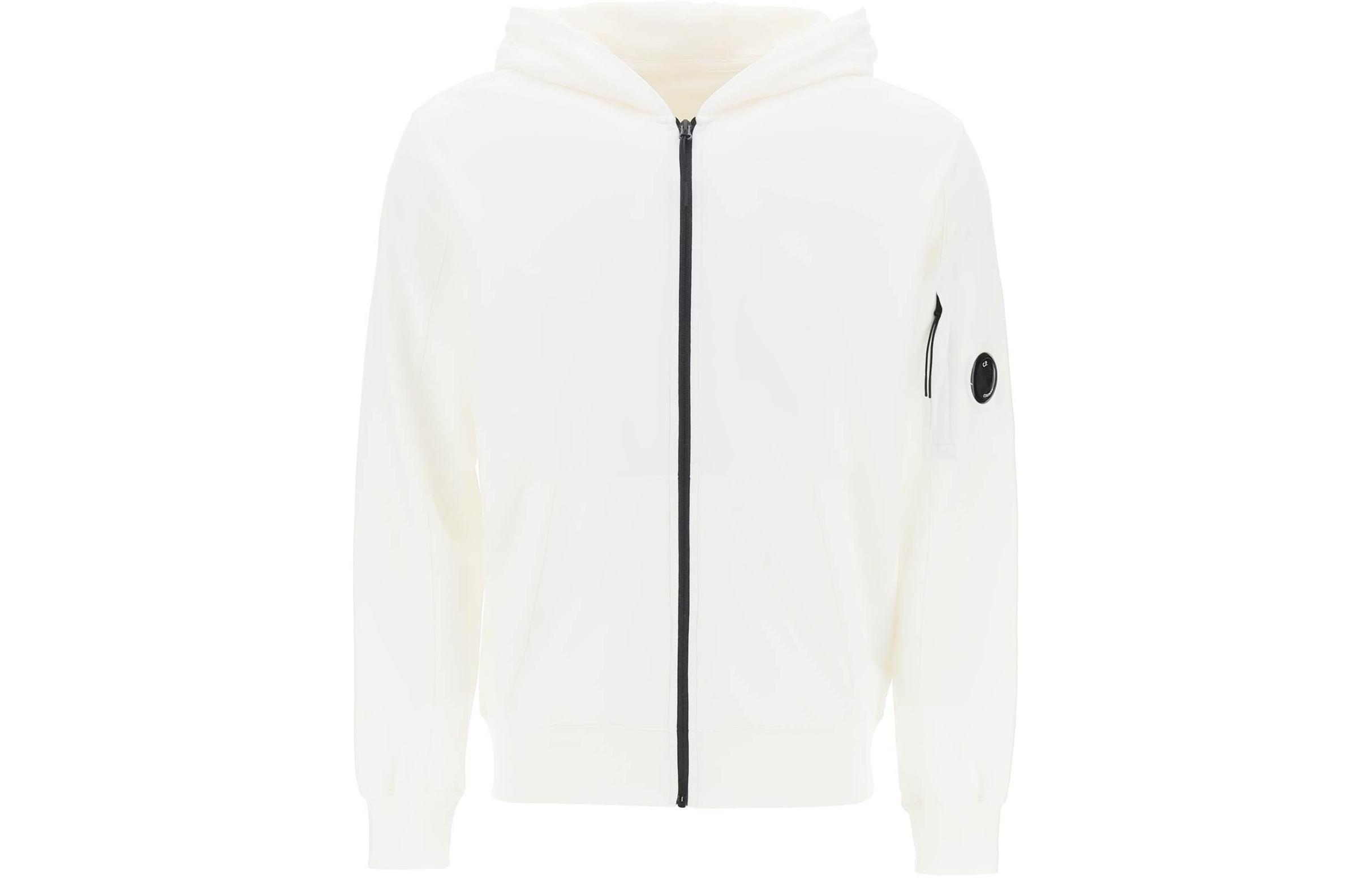 C.P. Company White Fitted Zip-Up Hoodie with Solid Color Design 16CMSS034A002246G103