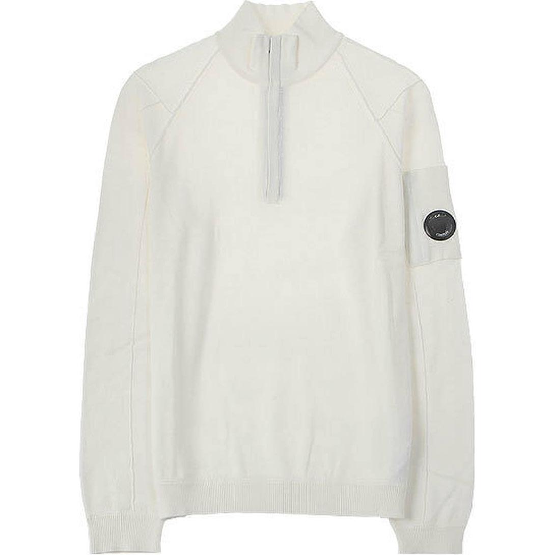 C.P. Company White Half-Zip Pullover Sweatshirt with Logo Patch CMKN109A004037A112