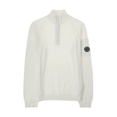 C.P. Company White Half-Zip Pullover Sweatshirt with Logo Patch CMKN109A004037A112