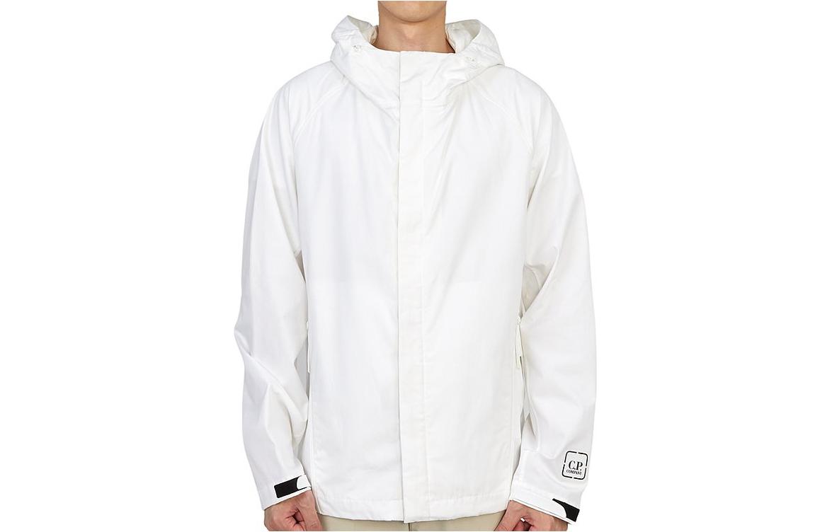 C.P. Company White Hooded Button Logo Long-Sleeve Jacket 14CMOW018A006450A101