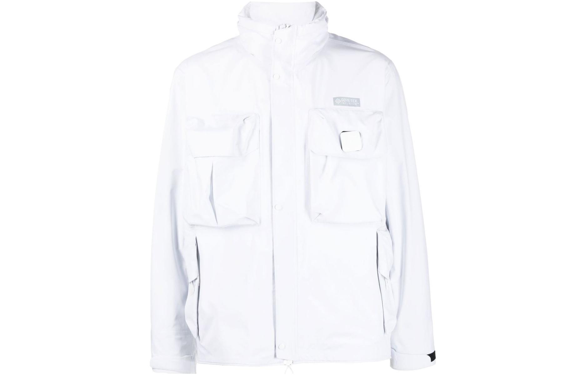 C.P. Company White Hooded Jacket with Front Logo and Button Closure 14CMOW012A005967A101