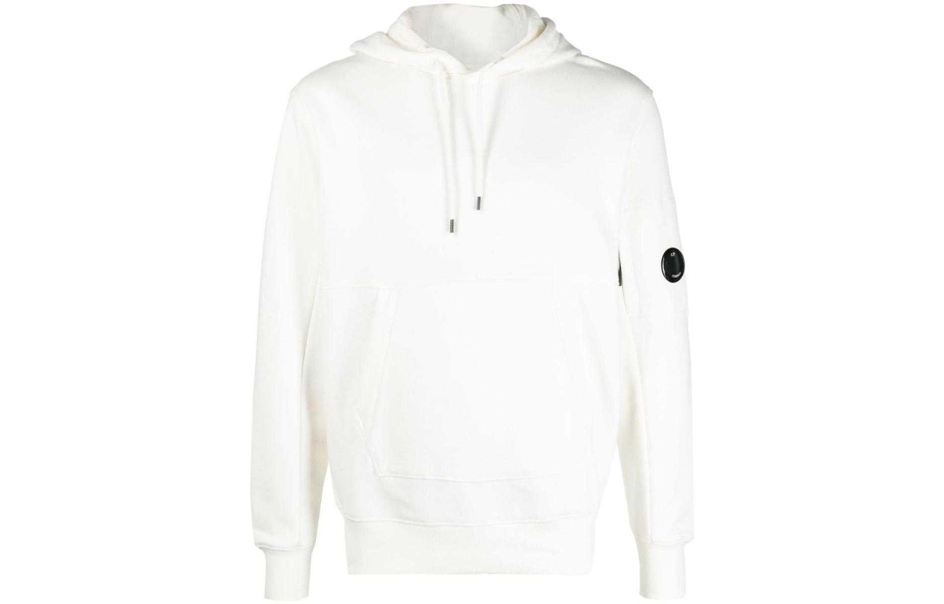 C.P. Company White Hoodie - Solid Color with Badge, Slim Fit 15CMSS023A005086W15380