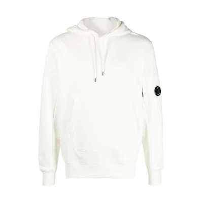 C.P. Company White Hoodie - Solid Color with Badge, Slim Fit 15CMSS023A005086W15380