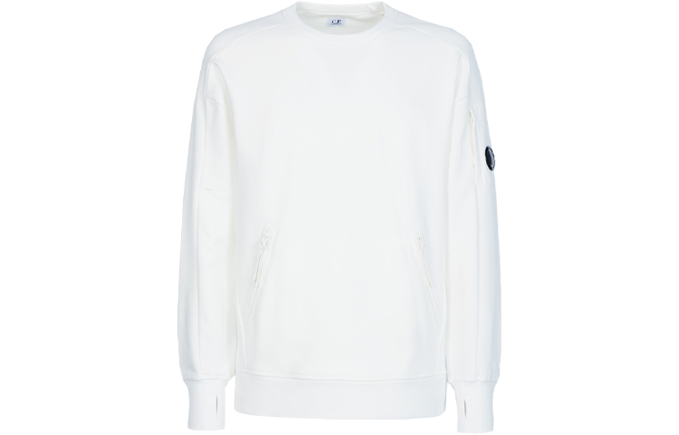 C.P. Company White Pullover Fleece Sweatshirt with Zipper Pocket 11CMSS058A005086W-103
