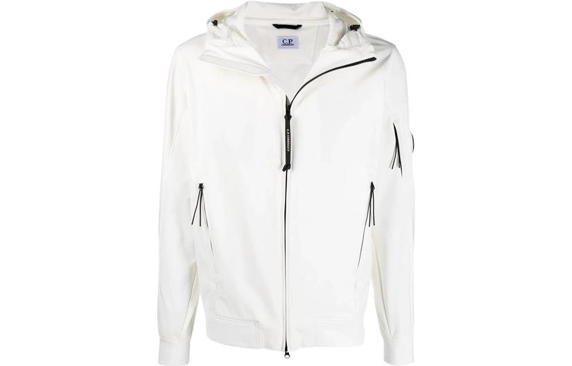 C.P. Company White Solid Color Hooded Zip-Up Jacket 10CMOW014A005968A103